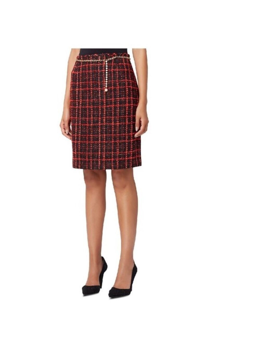Tahari Asl Plaid Boucle Pencil Skirt